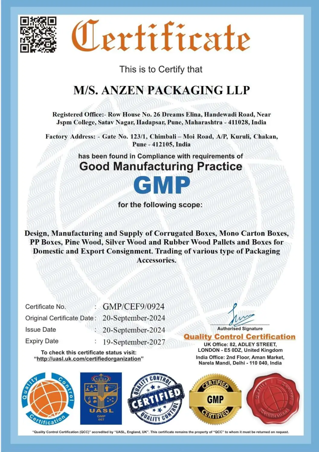 Anzen Packaging Certification